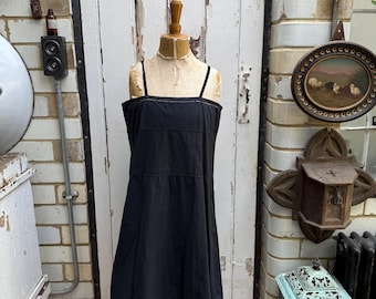 フランスアンティークのドレス アンティークフランス製ブラックコットンスリップドレス（刺繍