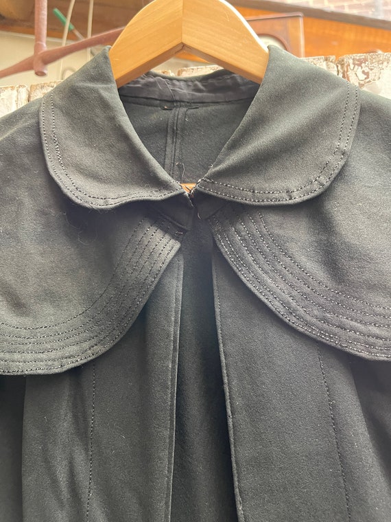 Antique French handmade black wool short cape wit… - image 3