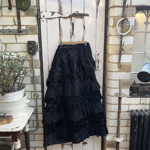 Antique Victorian handmade long black silk satin skirt size S - great costume for theatre or film