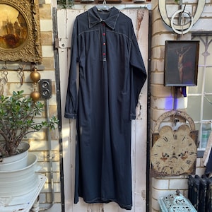 Vintage French long black handmade cotton nightshirt size L