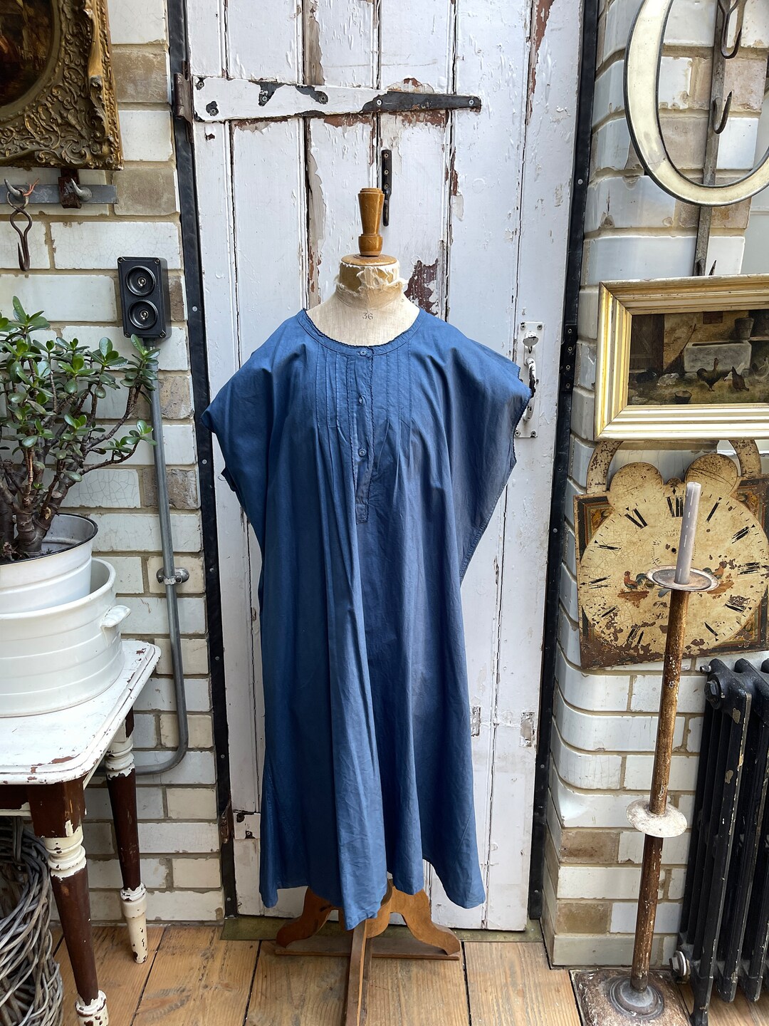 アンティークフレンチブルーコットンシフトドレス サイズ L - Etsy 日本