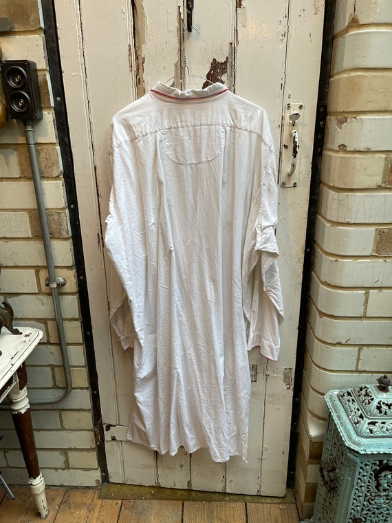 Antique French white warm cotton long shirt night… - image 5