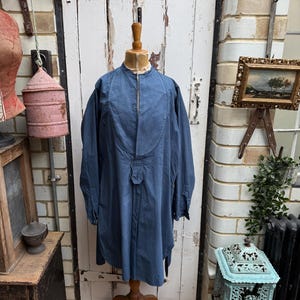 Antique French dark blue cotton dress shirt size M