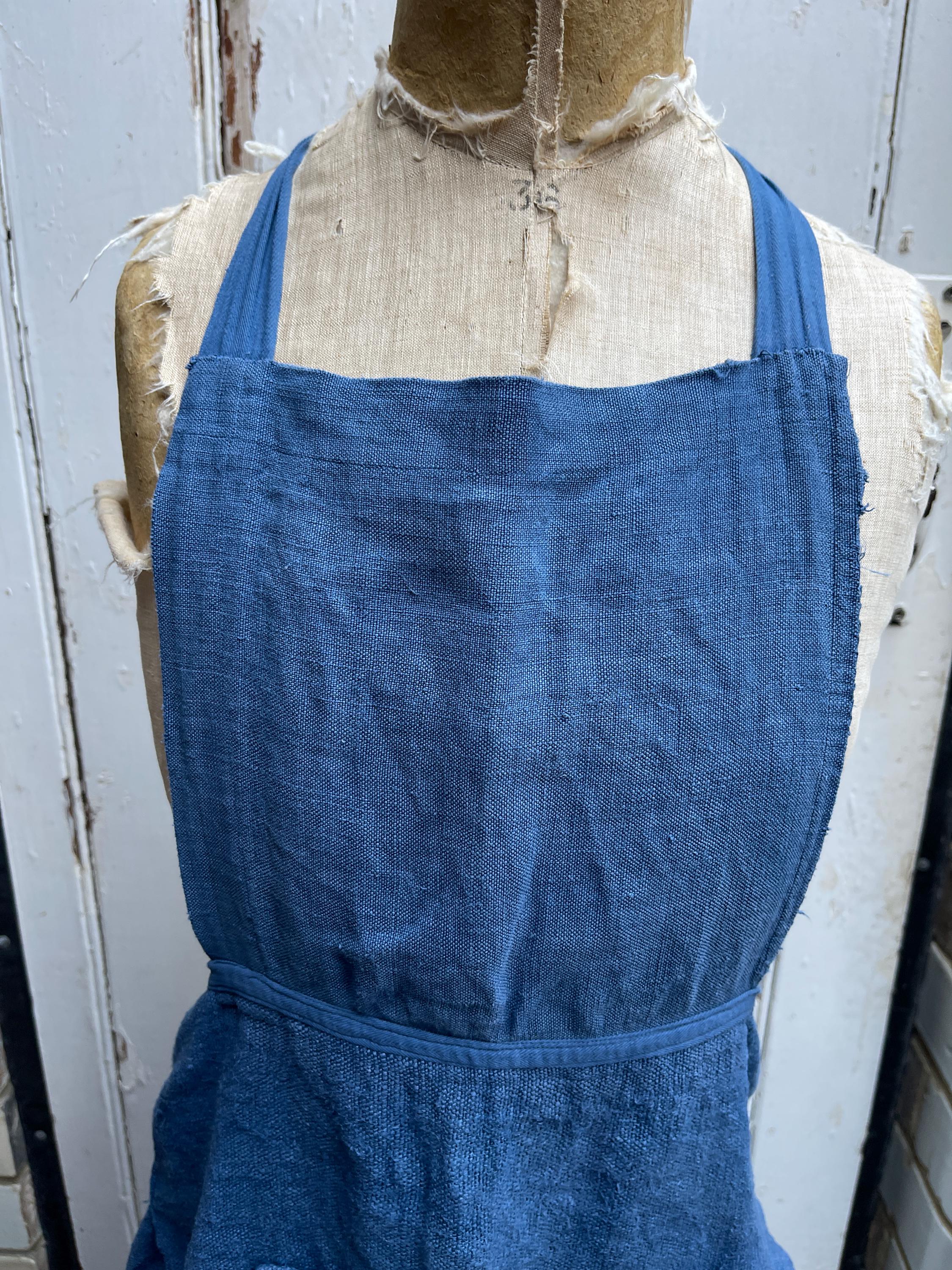 Antique French Handmade Blue Linen Apron With Central Pocket - Etsy