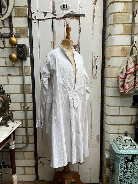 Antique French white cotton shirt chemise initial… - image 10
