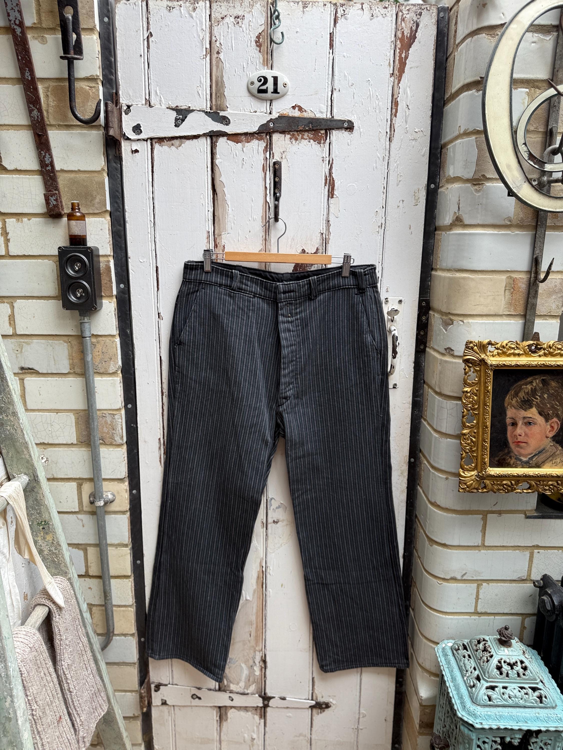 50’s French work cotton striped trousers original-1940s-striped-french-