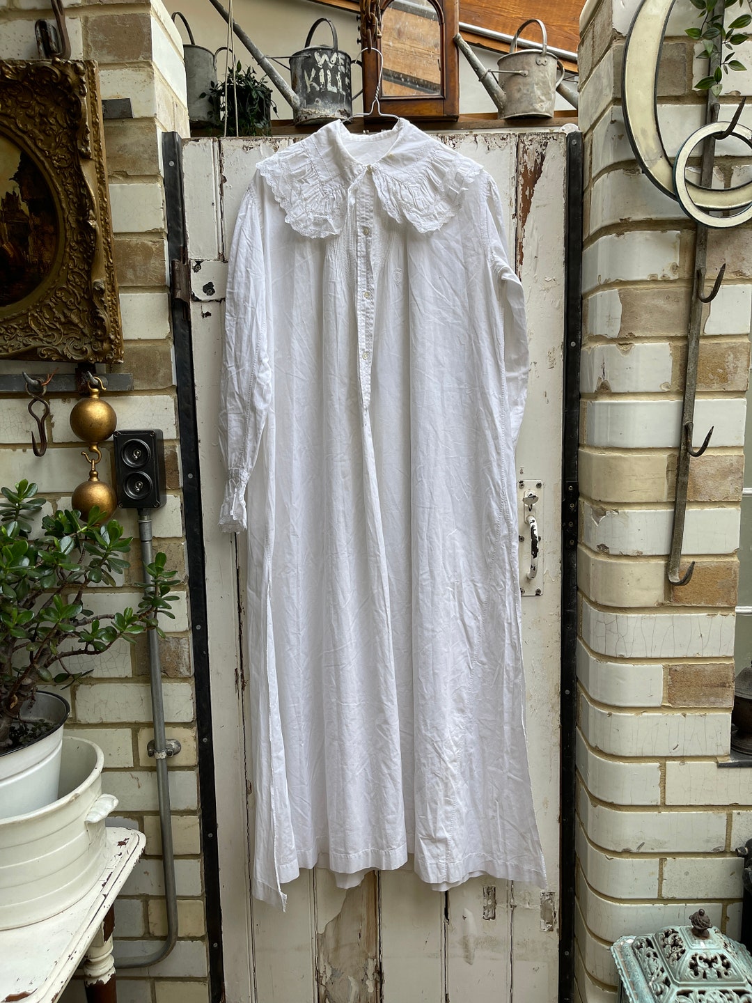Antique Long White Cotton Dress Nightdress With Large Collar - Etsy