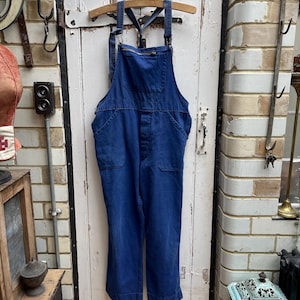 Vintage French blue cotton dungarees workwear overalls size M