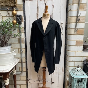 Antique French handmade black wool jacket blazer coat size S