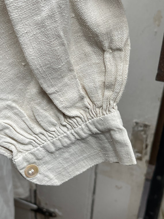 Antique French cream off white linen shirt dress … - image 5