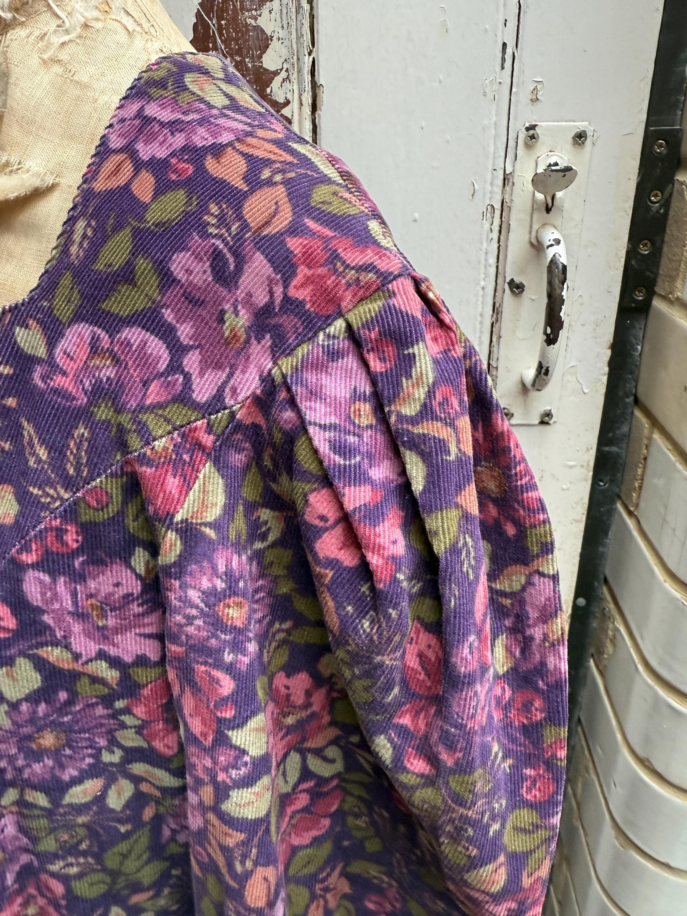 Vintage Laura Ashley Purple Floral Cotton Needlecord Corduroy Cord