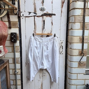 Antique French white warm cotton shorts trousers initials VE size M