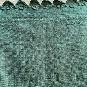 Antique French green linen shift dress initials DP size M image 8