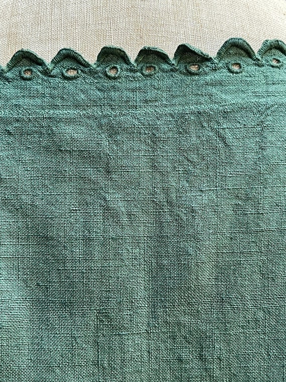 Antique French green linen shift dress initials D… - image 8