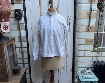Blusa antica francese in caldo cotone bianco taglia S/M