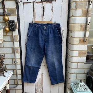 Antique vintage French blue cotton workwear chores trousers size M