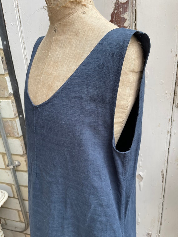 Antique French dark indigo blue linen shift dress… - image 5