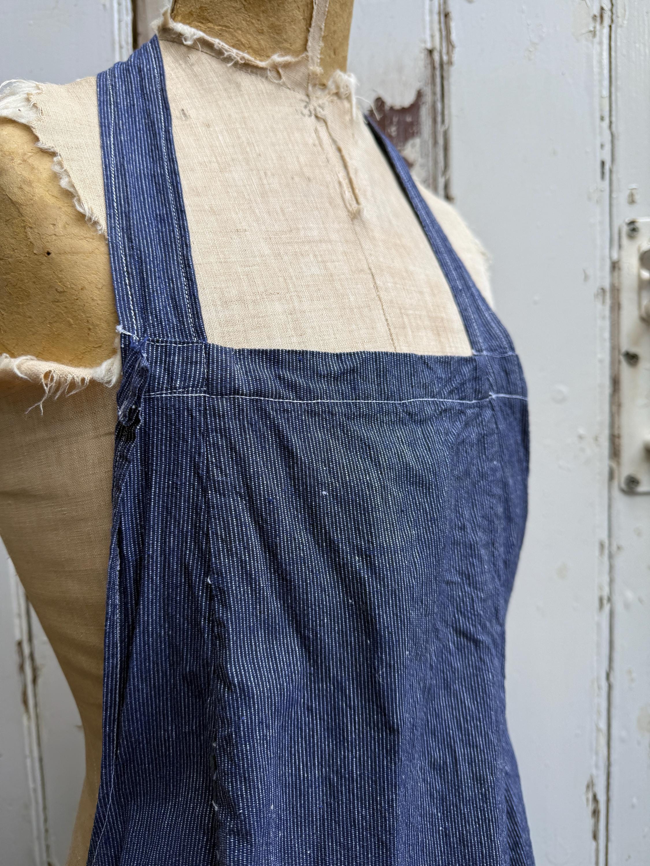 Tablier Ancien Français En Laine Rayée Gris-bleu - Vêtement De Travail 1820