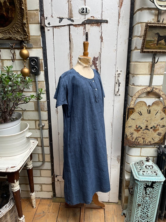 Antique French blue linen dress size M - image 9