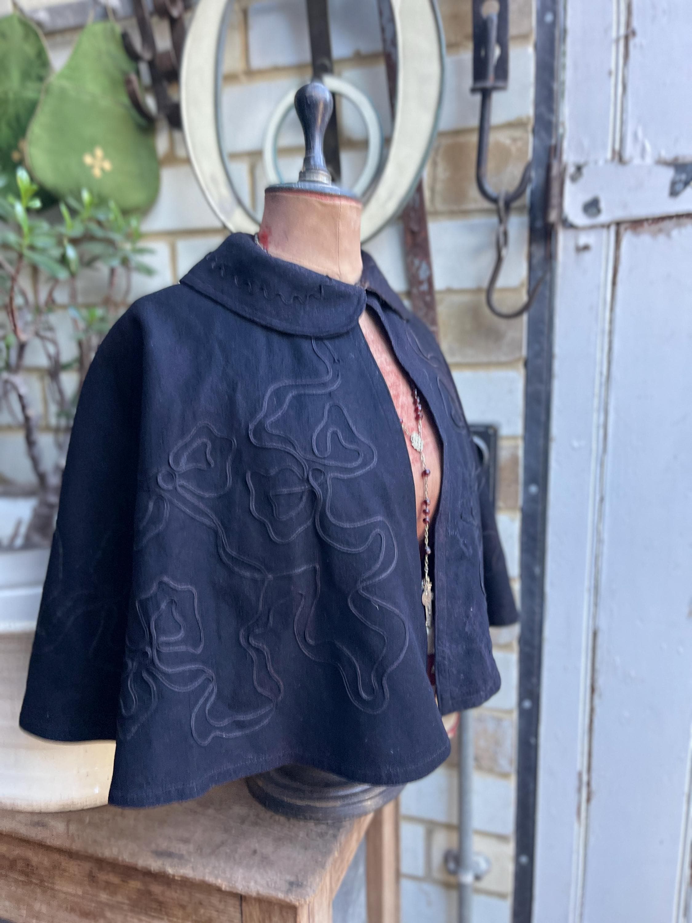 Antique French Handmade Black Wool Short Cape - Etsy