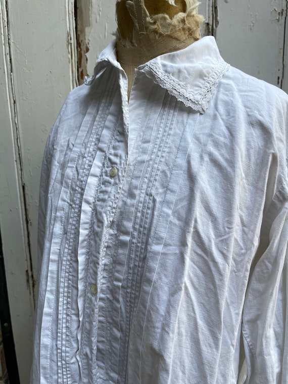 Antique French white cotton blouse size L - image 9