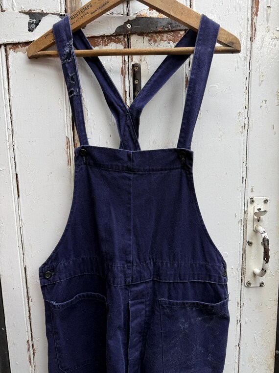 Vintage British WW2 Dark Blue Cotton Workwear Dungarees Overalls