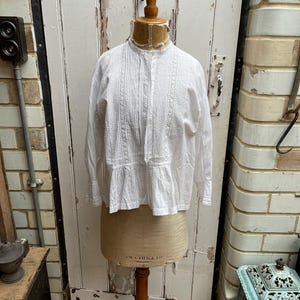 Antique French white cotton blouse chemise with pintuck detail size S UK 10