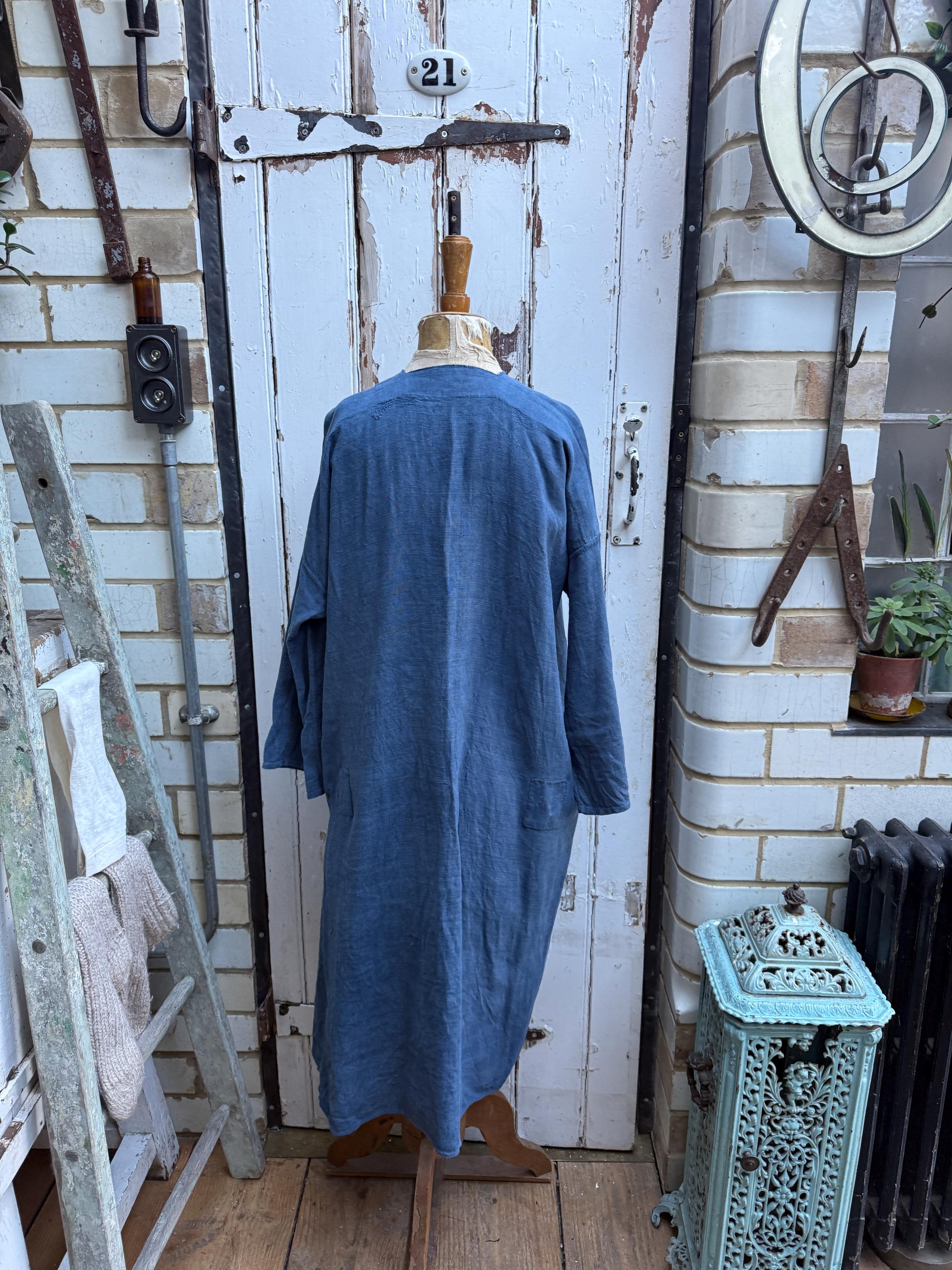 Antique French Blue Linen Smock Dress With Patch on Back Size M - Etsy
