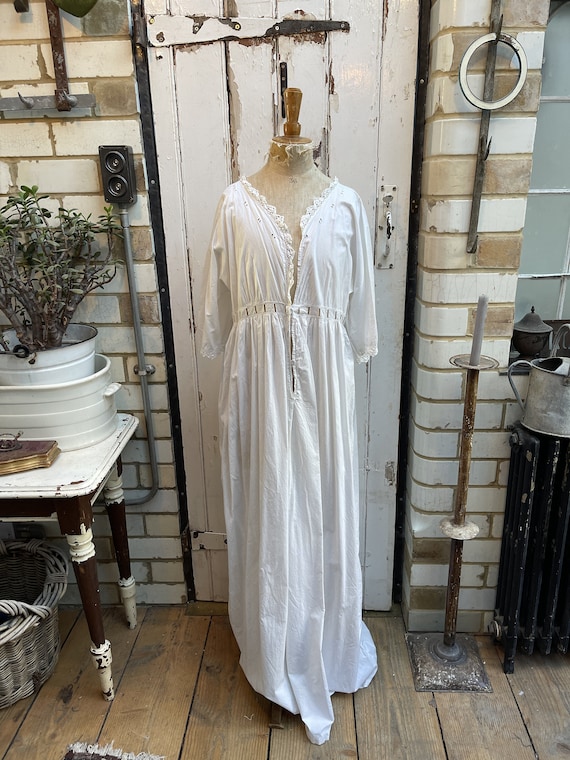 Antique Long White Soft Cotton Dress Nightdress Size S M Etsy Canada