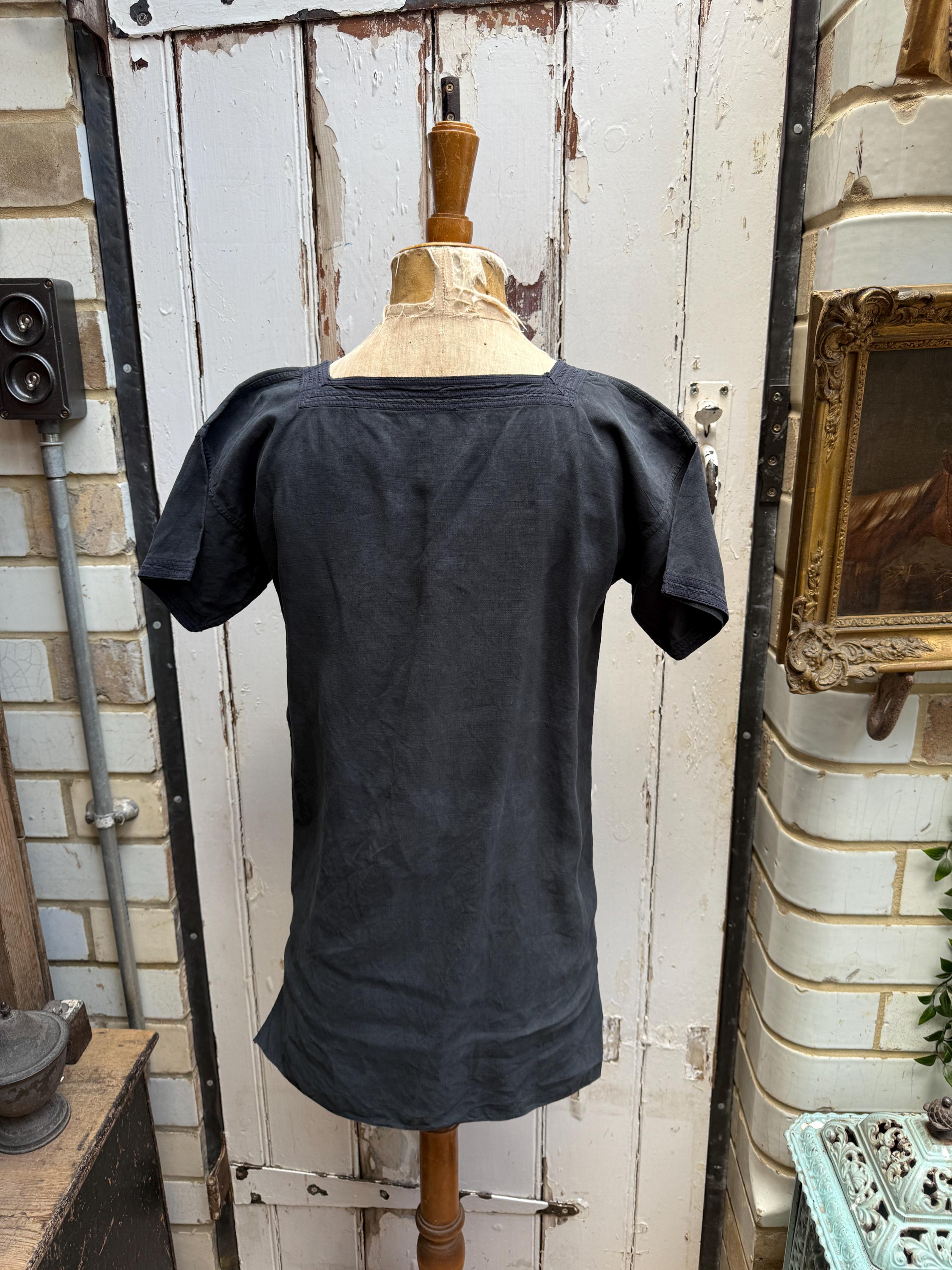 アンティークヴィンテージ フランス製 ブラックリネン セーラー服 