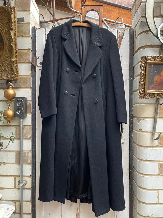 Antique Dutch long black wool coat with embroider… - image 9