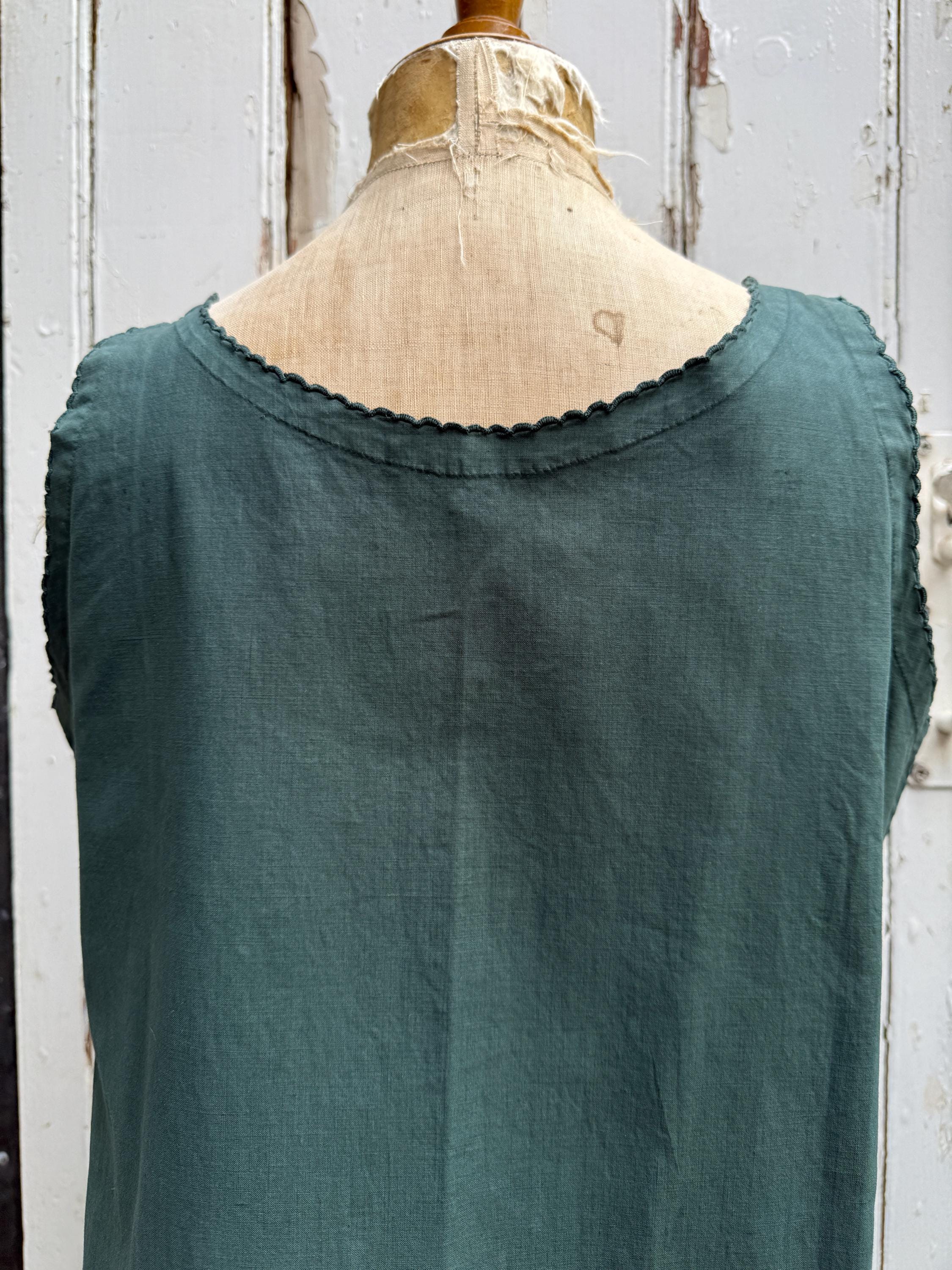 フランスアンティーク シフトドレス ワンピース アンティークなフランス製グリーンコットンのシフトドレス
