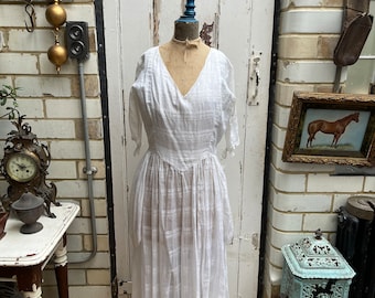 Antique French long white cotton voile dress size S