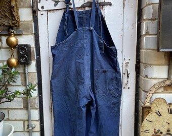 Antique Vintage French Blue Cotton Dungarees Workwear Overalls
