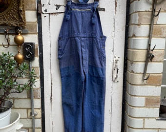 Peto de trabajo vintage de algodón azul francés, talla S