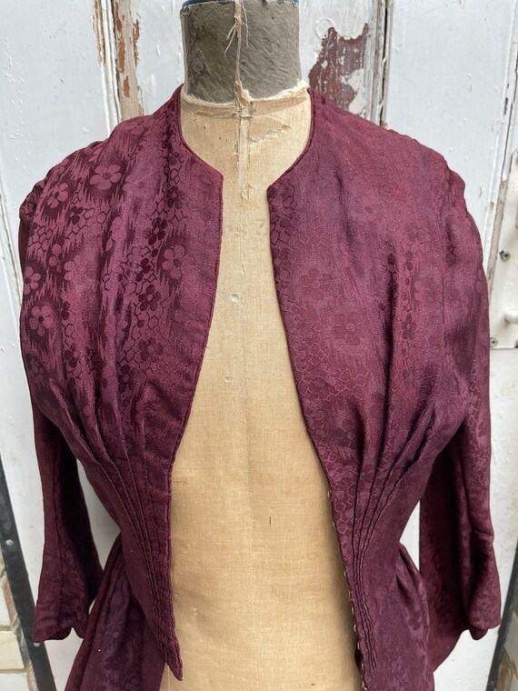 Antique Dutch handmade burgundy wool silk fitted … - image 3