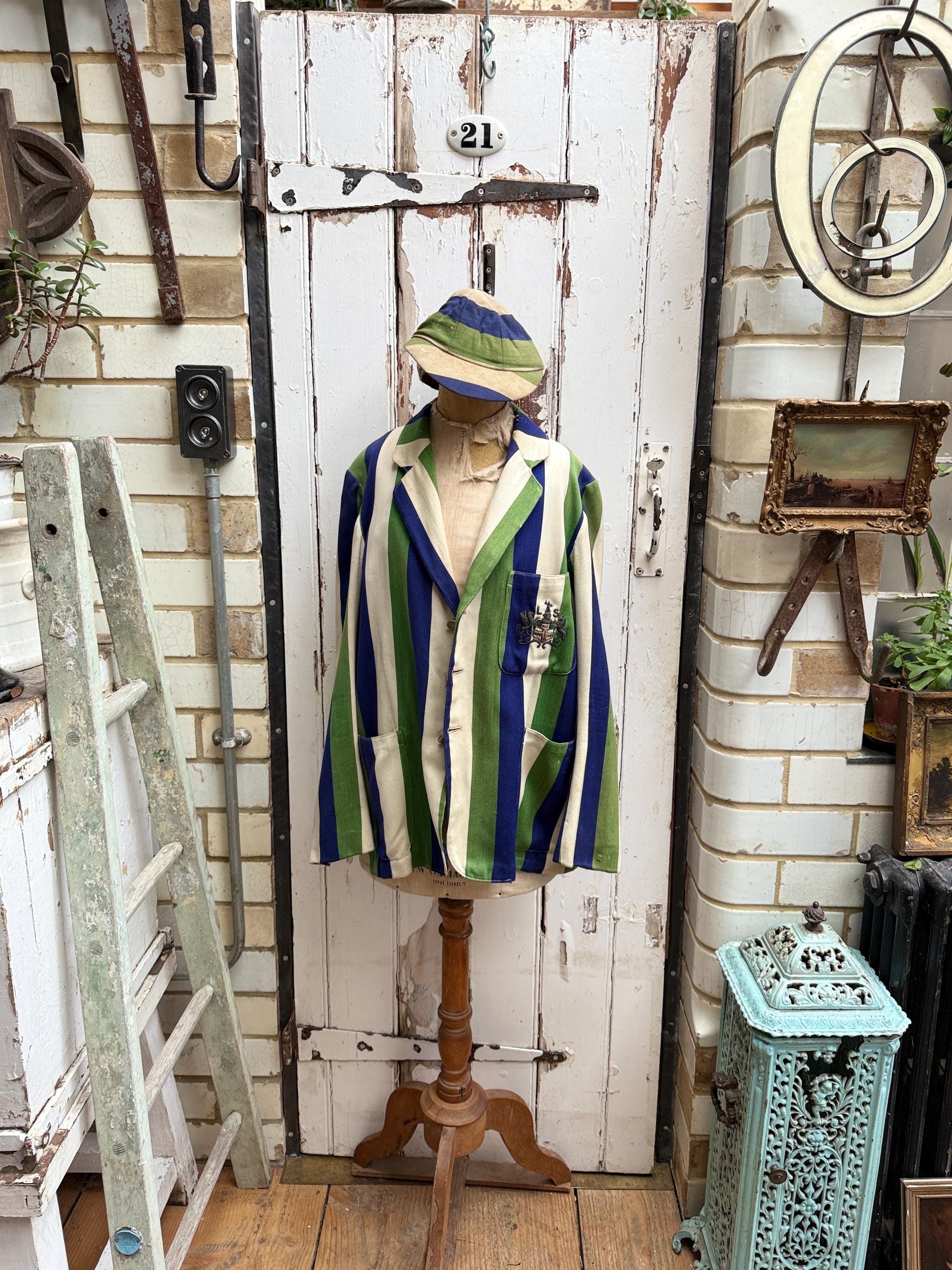 Antique Vintage English Striped School College Blazer Jacket Coat