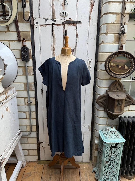 dark blue smock dress Boden Women's Erma Drop Waist Linen Dress in Blue main image 1