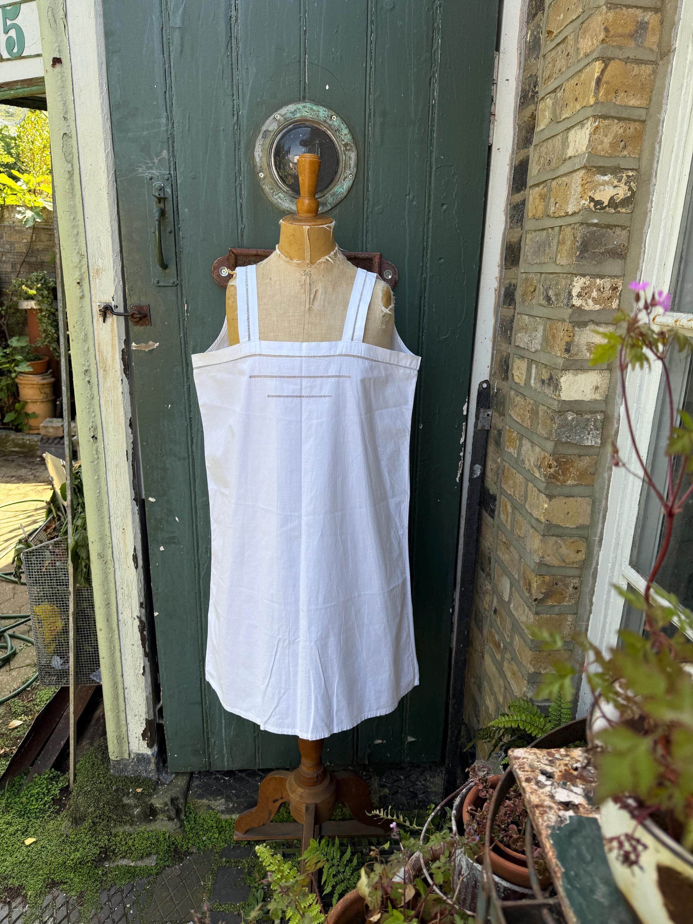 Antique French White Cotton Shift Slip Dress With Ladderwork Detail ...