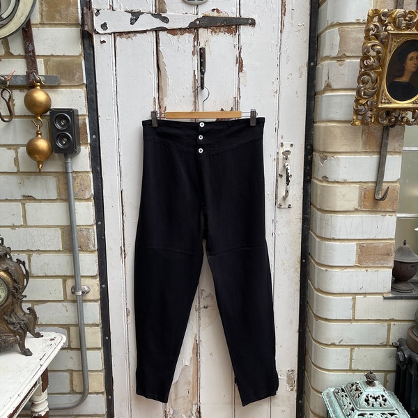 Antique vintage French black cotton pyjama trousers size S