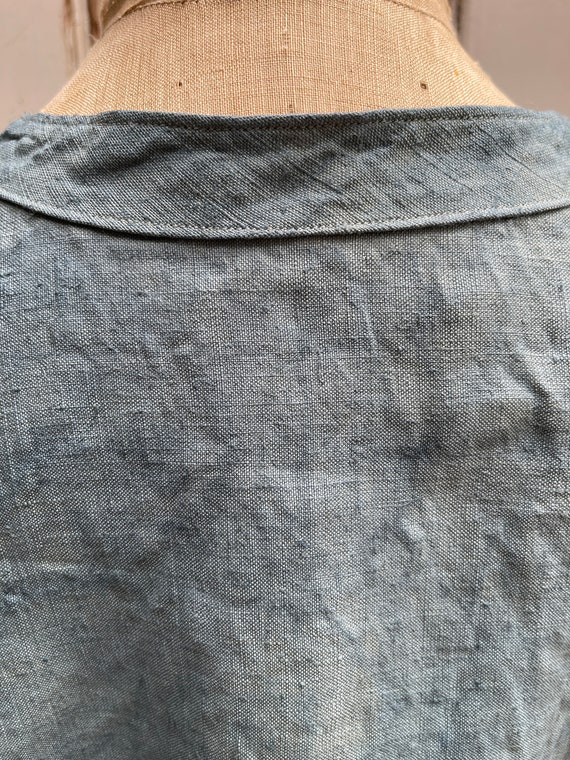 Antique French faded sea green linen flax dress i… - image 7