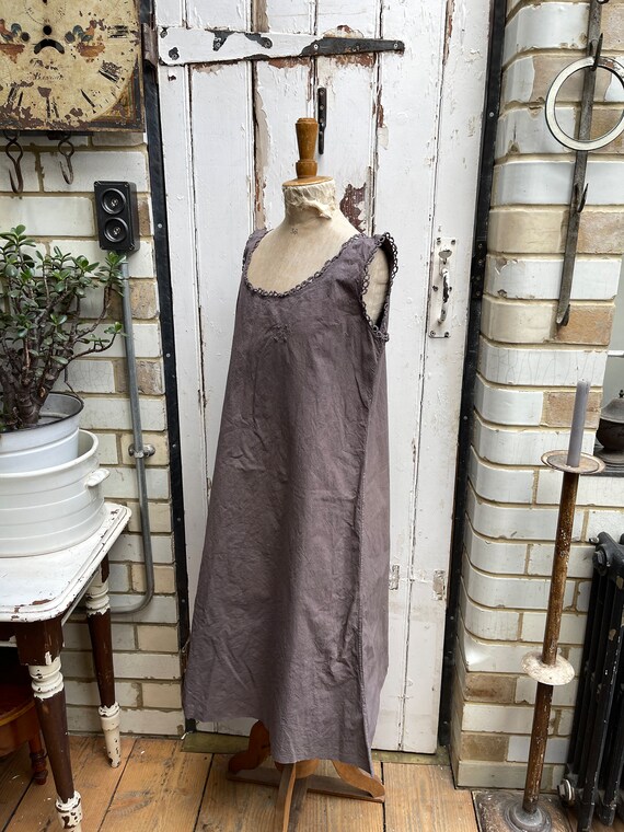 Antique French chocolate brown cotton dress initi… - image 10