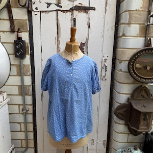 Vintage Laura Ashley 80s blue and white cotton stars blouse size UK 14