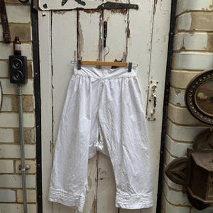 Antique French long white cotton lingerie shorts bloomers with pintuck trim size S