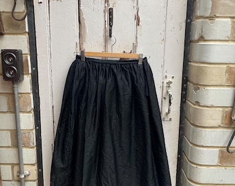 Antique French handmade black cotton skirt with velvet trim size S