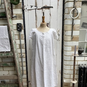 Antique French white linen dress nightdress initials ML size S/M