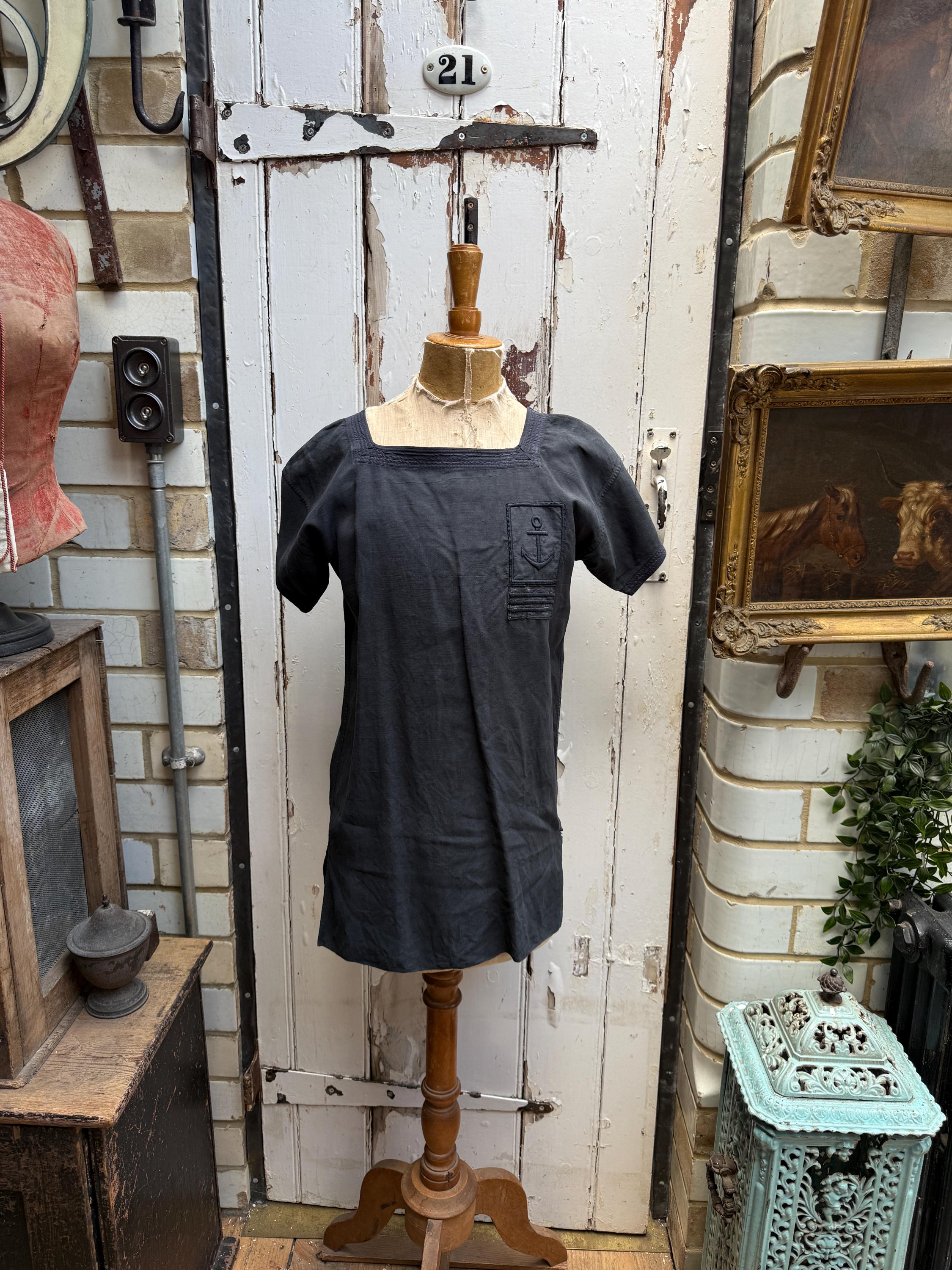 アンティークヴィンテージ フランス製 ブラックリネン セーラー服 