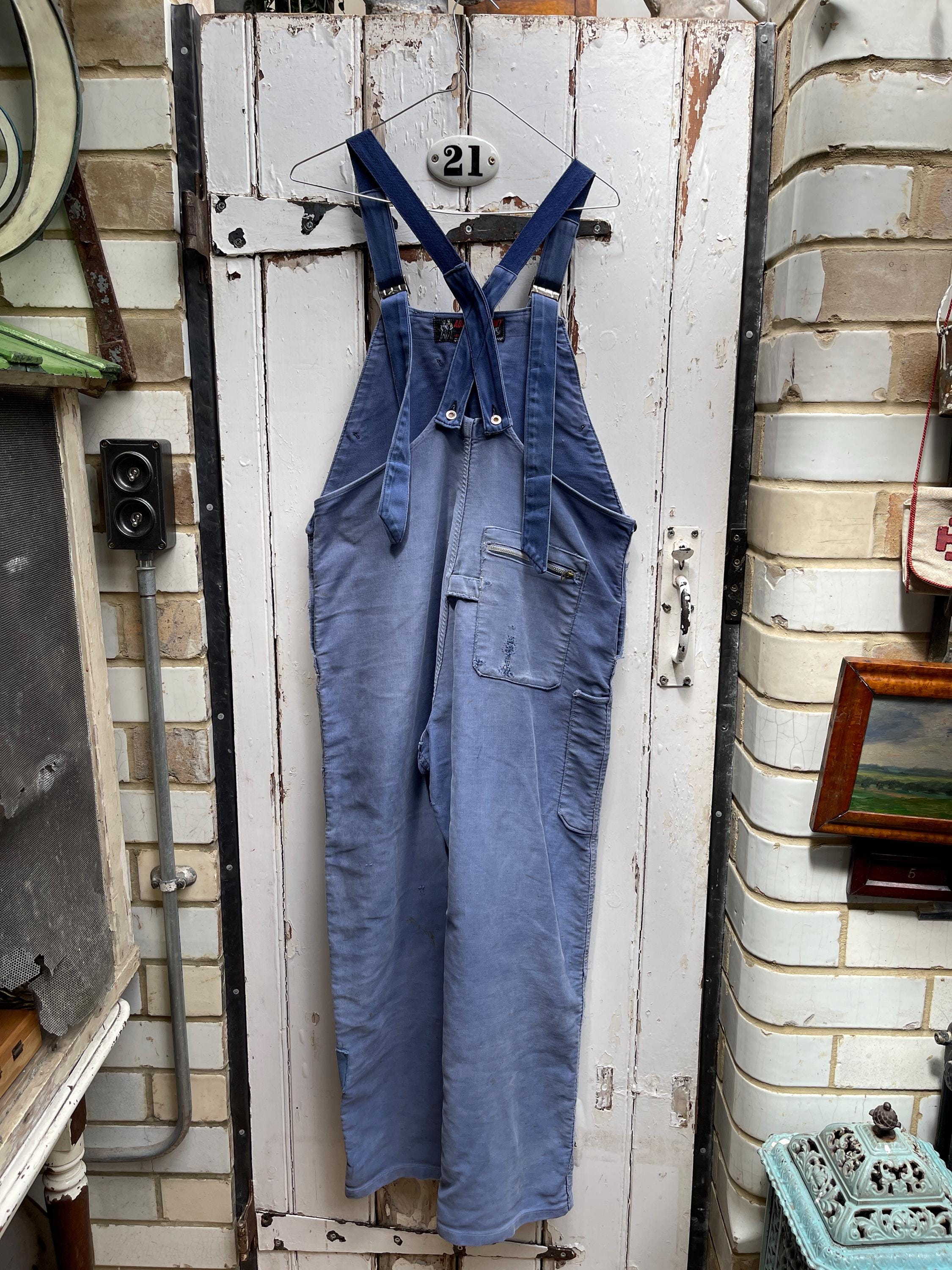 Antique Vintage French Adolphe Lafont Light Blue Cotton Moleskin