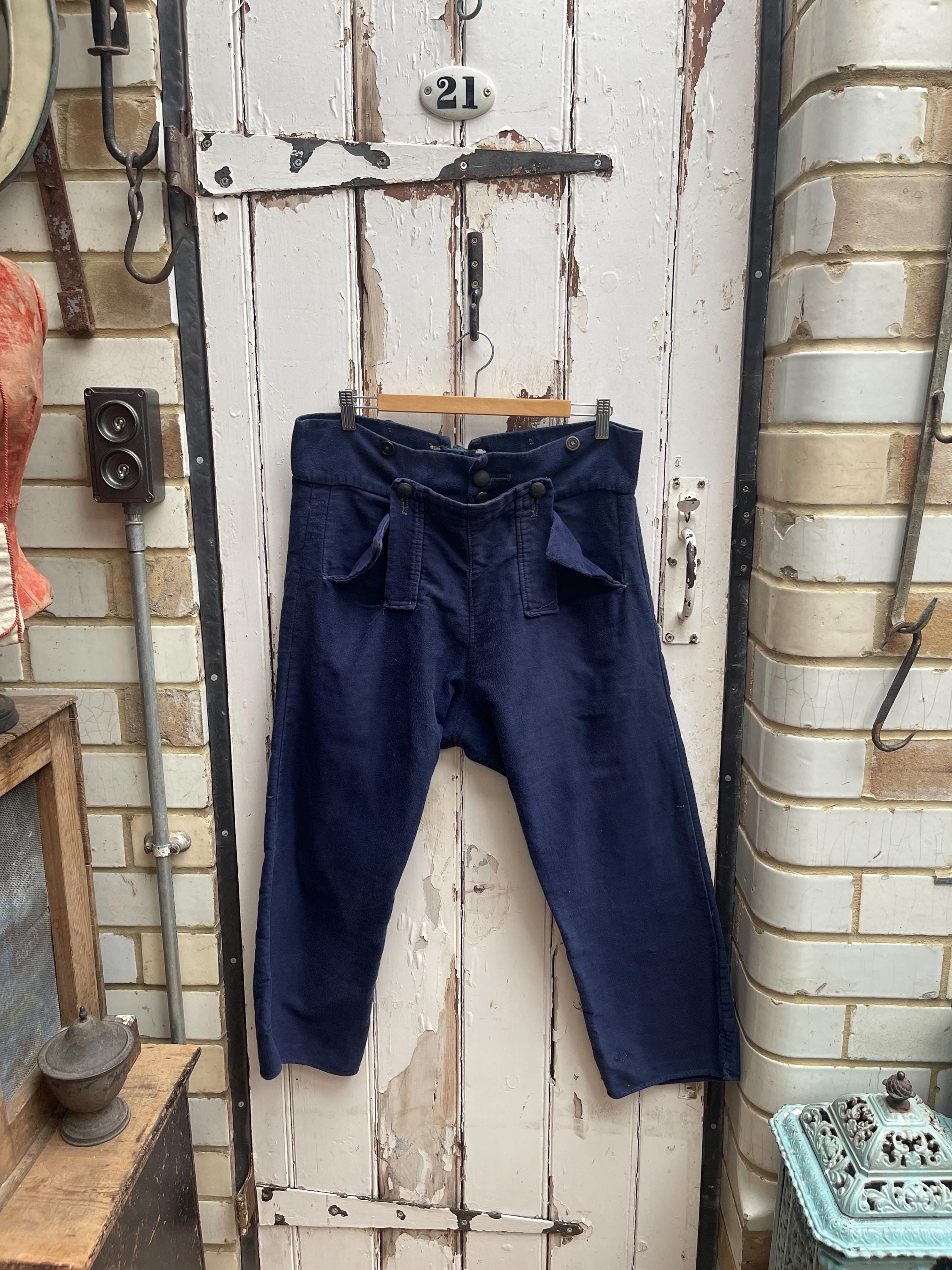 Antique Dutch Mens Handmade Blue Moleskin Cotton Workwear Antique Dutch Mens Handmade Blue Moleskin Cotton Workwear