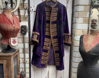 Antique French purple velvet jacket coat with gold braid decoration theatrical costume size L